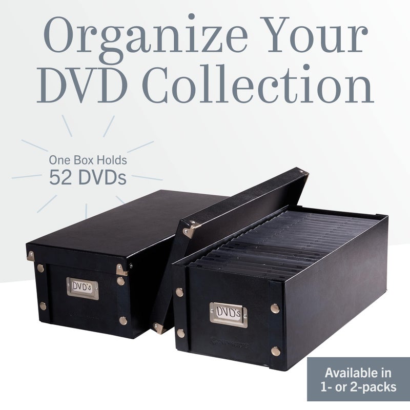 Snap-N-Store DVD Storage Box - 2 Pack - Durable 6 x 8.2 x 16.5 Inch Movie Organizers - Disc Holders with Lids to Store up to 52 DVD Cases - Black. - Image 3